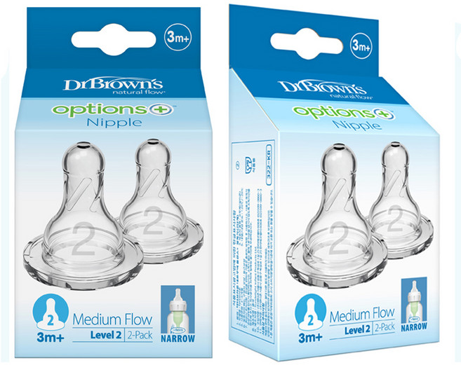 닥터브라운 내로우넥 옵션스 플러스 젖꼭지 2p, 2단계, 2개