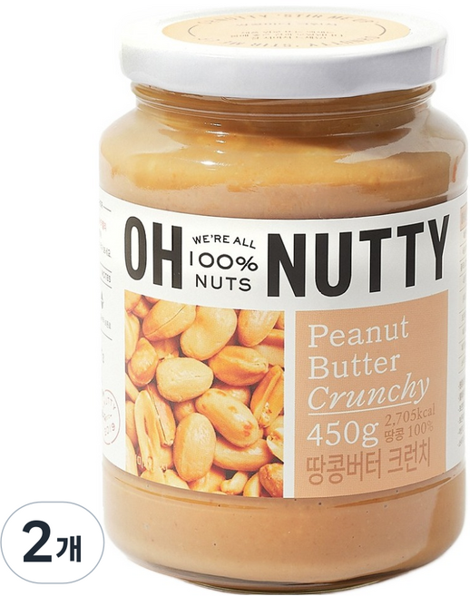 오넛티 땅콩버터 크런치 100%, 450g, 2개