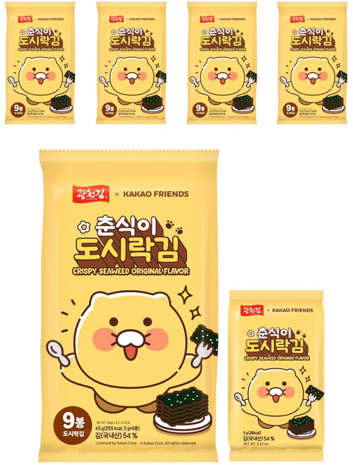 광천김 카카오 춘식이 재래 도시락김, 5g, 45개