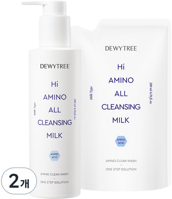 듀이트리 하이 아미노 올 클렌징 밀크 본품 200ml + 리필 200ml 세트, 2개