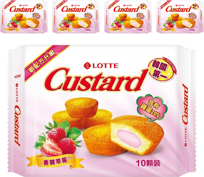 LOTTE 樂天 Custard 蛋黃派 草莓 10包, 220g, 5盒
