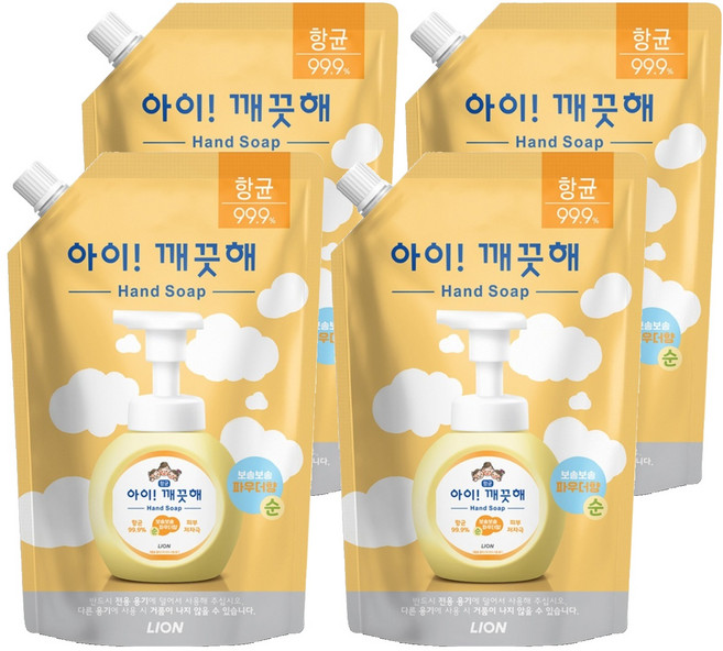 아이깨끗해 핸드워시 순 파우더향 리필용, 600ml, 4개