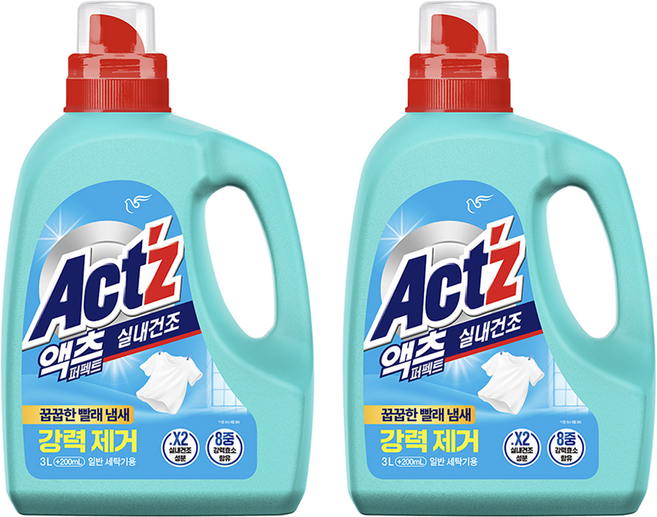 액츠 퍼펙트 실내건조 일반용 프레시 플로럴향 액상세제 본품, 3.2L, 2개