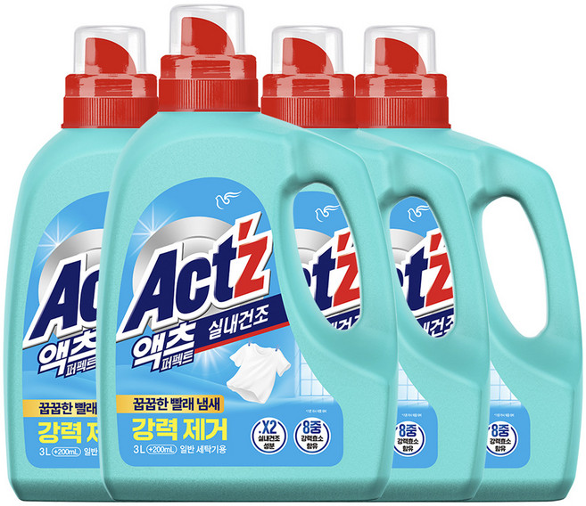 액츠 퍼펙트 실내건조 일반용 프레시 플로럴향 액상세제 본품, 3.2L, 4개