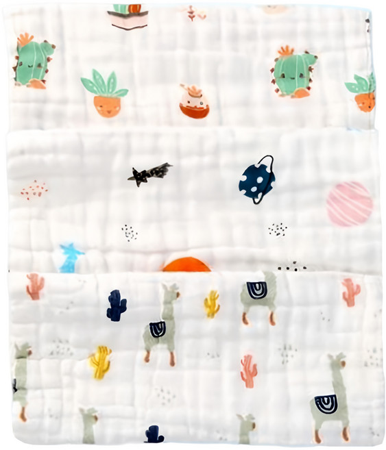 ilody 六層紗布嬰幼兒水洗方巾 3條裝 柔棉觸感 呵護寶寶嬌嫩肌 0螢光劑 凹凸設計 吸水性強, 星空派對 白色, 1組