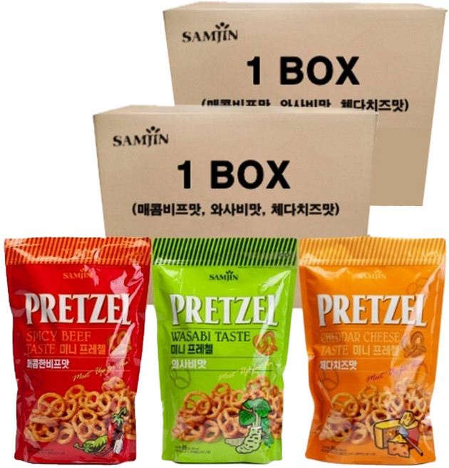 삼진 미니 프레첼 매콤한 비프맛 + 와사비맛 + 체다치즈맛, 300g, 2세트