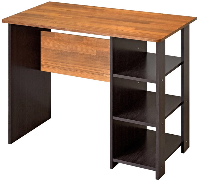 HOPMA 合馬家具 簡易層架書桌, 拼版柚木配黑胡桃