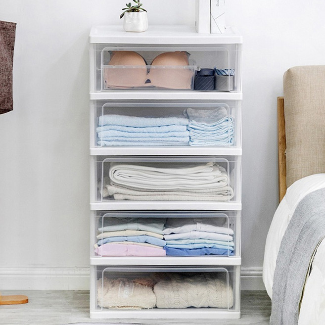 아이리스 대용량 투명 서랍장, 클리어 + 화이트, 5단