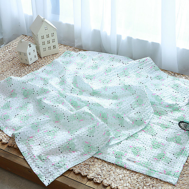 화모 뽀송뽀송 리플 여름아기이불 S, 민트코끼리