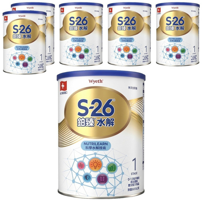 Wyeth 惠氏 S-26 鉑臻水解1號, 800g, 1罐, 6罐