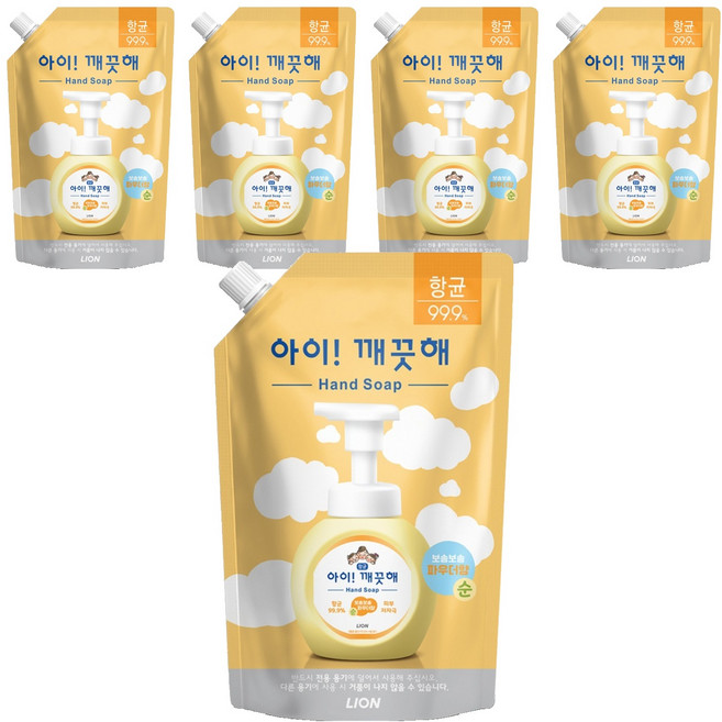 아이깨끗해 핸드워시 리필용 순 파우더향, 600ml, 5개