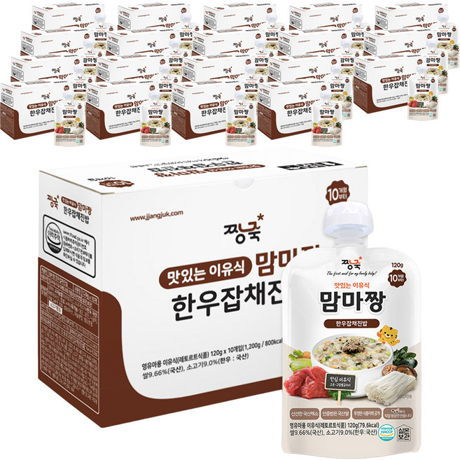 짱죽 맛있는 이유식 맘마짱 스파우트형, 한우잡채진밥, 120g, 20개
