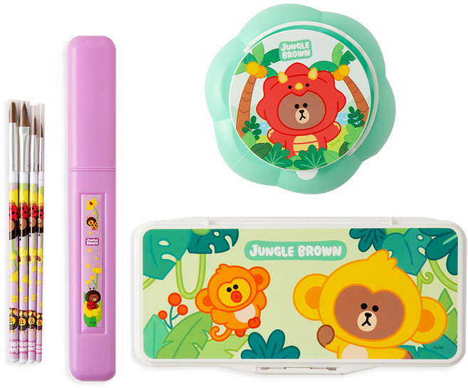 스튜디오에잇 라인프렌즈 미술 붓 + 붓통 + 팔레트 + 물통 세트 랜덤발송, 27칸, 1세트