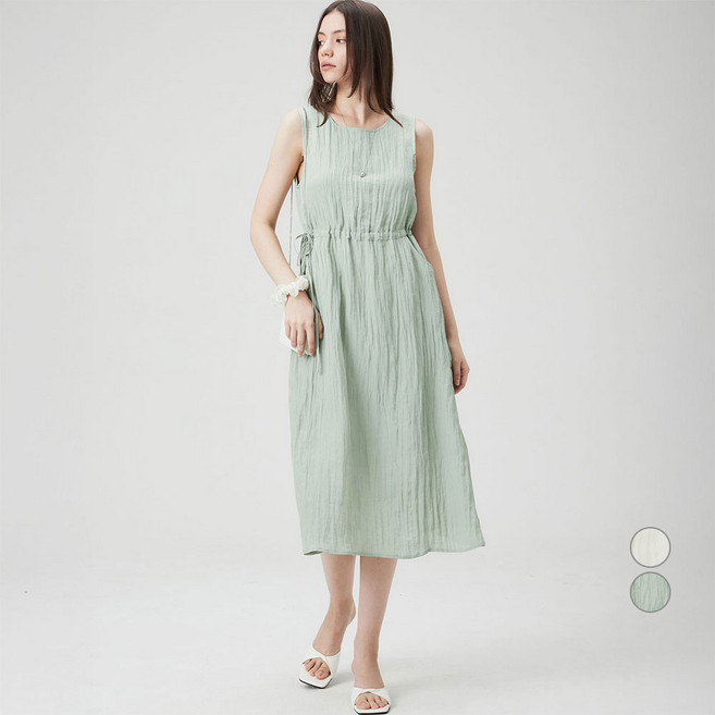 ELLEPARIS 여성용 소프트 크링클 민소매 롱 원피스