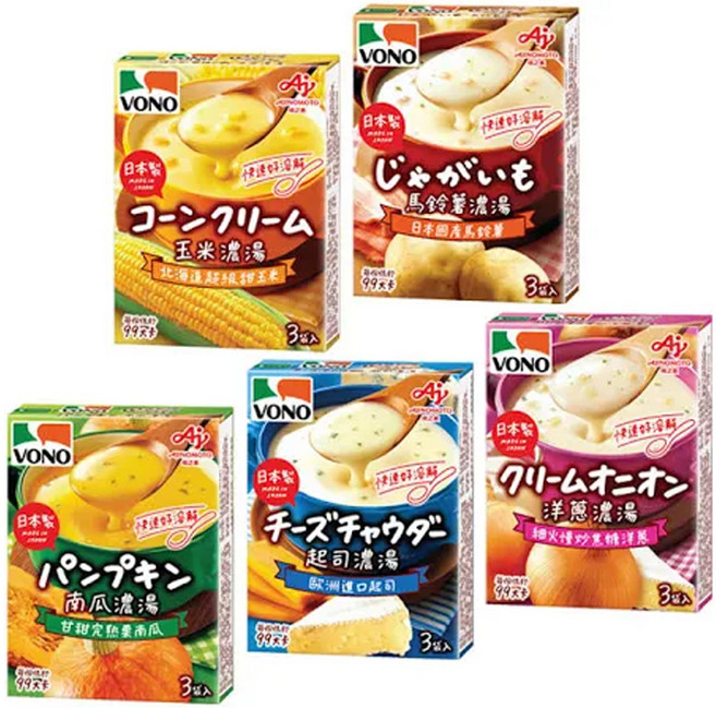 VONO 濃湯大集合 5件組 玉米 + 起司 + 馬鈴薯 + 南瓜 + 洋蔥, 1組, 266.7g