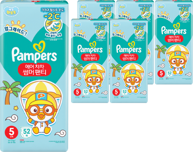 팸퍼스 에어차차 썸머 팬티 기저귀 남녀공용, 5단계, 312매