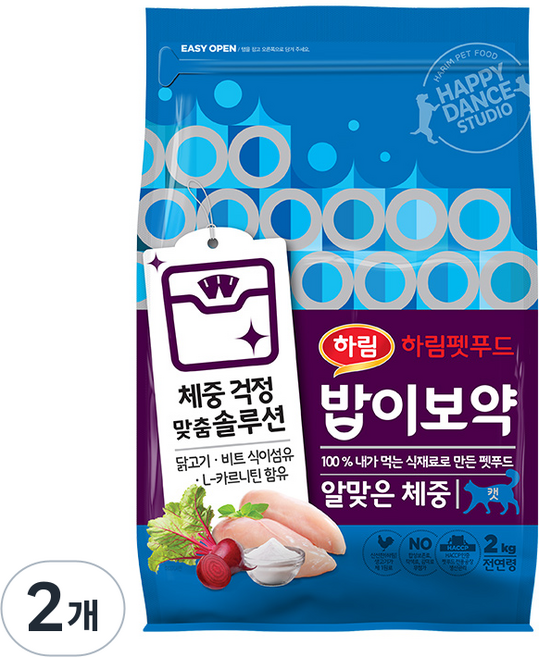 하림펫푸드 전연령 고양이 밥이보약 기능성 사료, 다이어트(체중유지), 2kg, 2개