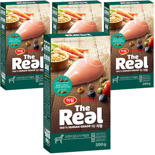 하림펫푸드 어덜트 강아지 더리얼 크런치 건식사료, 닭, 200g, 4개