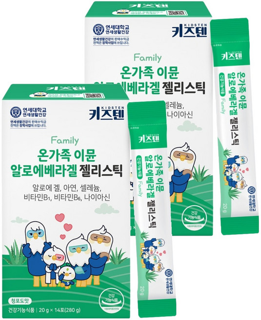 키즈텐 온가족 이뮨 알로에 베라겔 젤리스틱 14p, 280g, 2개