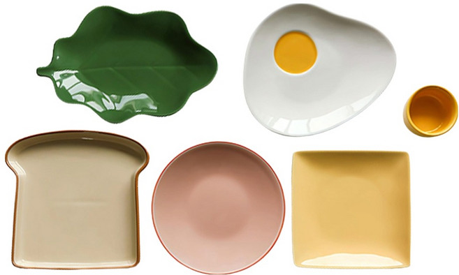 Dailylike 三明治陶瓷餐盤組, 吐司盤 + 生菜盤 + 火腿盤 + 起士盤 + 荷包蛋盤 + 蛋黃杯, 多色, 1組