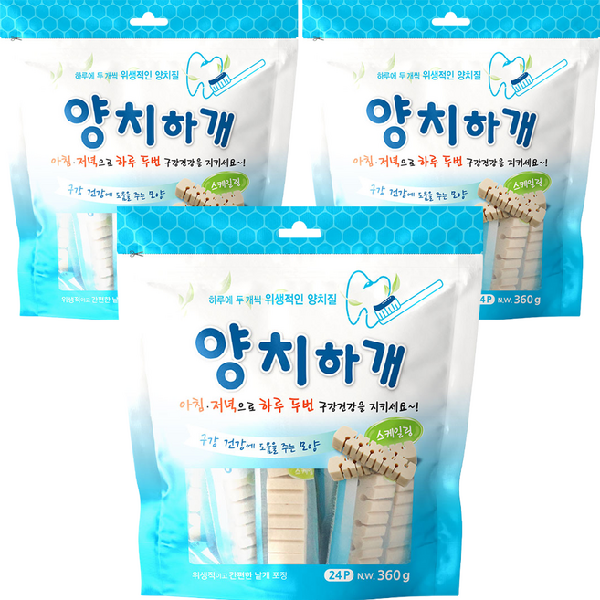 양치하개 강아지 덴탈껌 24p, 스케일링, 360g, 3개
