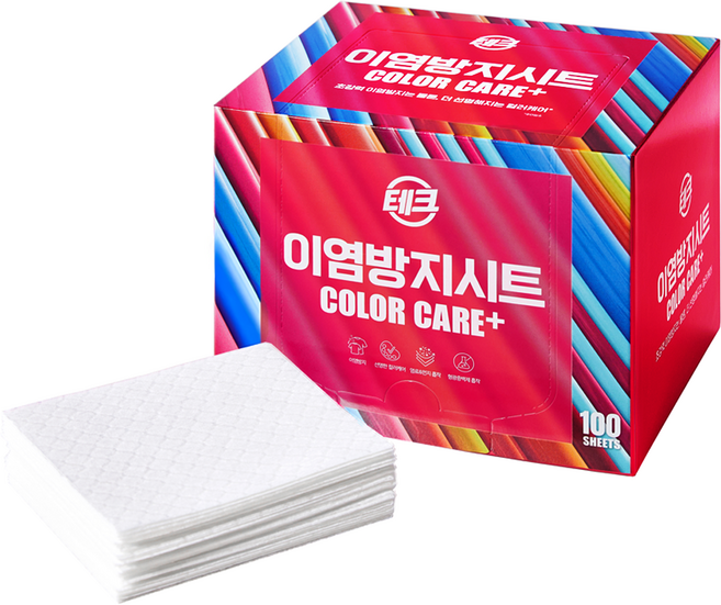 테크 컬러케어 플러스 두툼한 초강력 오염 먼지흡착 세탁 이염방지 시트, 1개, 100개입