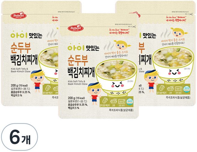 베베스트 아이 맛있는 국, 200g, 6개, 순두부 백김치찌개