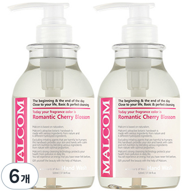 말콤 로맨틱 체리블라썸 핸드워시 플로럴향, 520ml, 6개