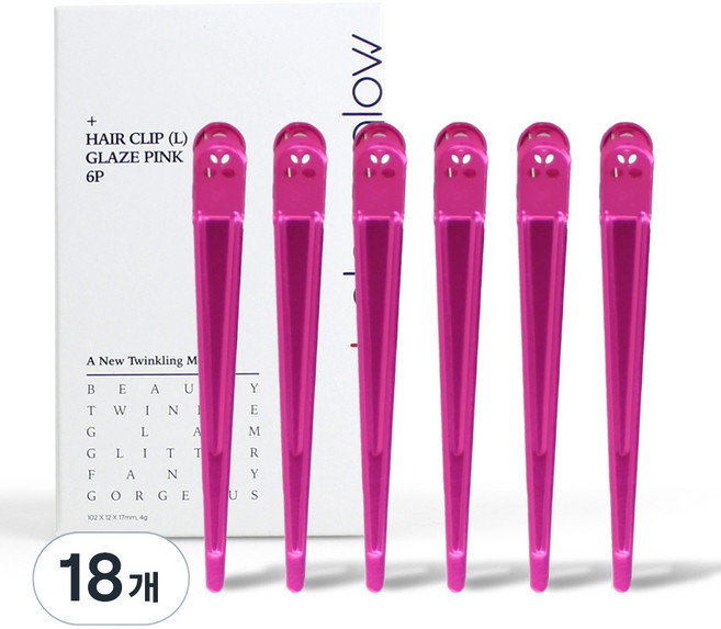 글로스앤글로우 국내생산 자국없는 집게핀 대, 글레이즈 핑크, 18개