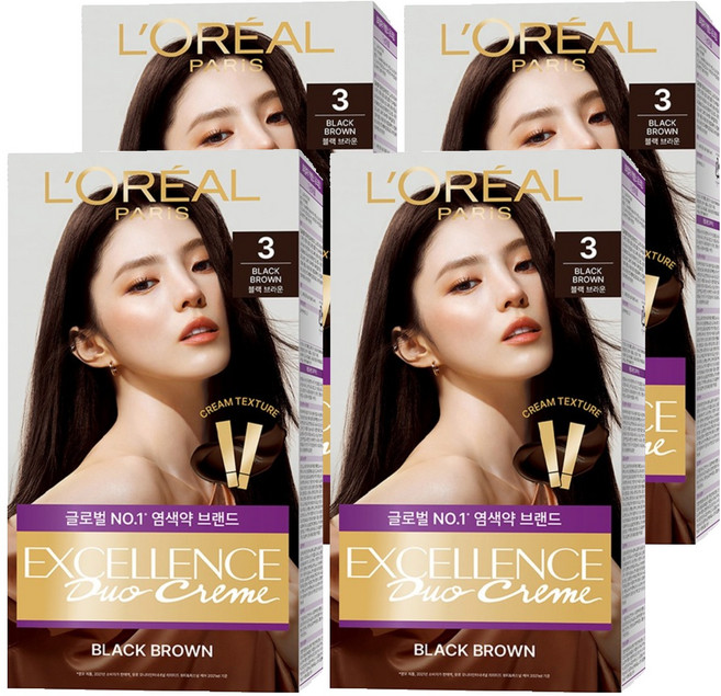 로레알파리 엑셀랑스 듀오크림 나눠쓰는 새치염색 염모제, 3 블랙브라운, 4개