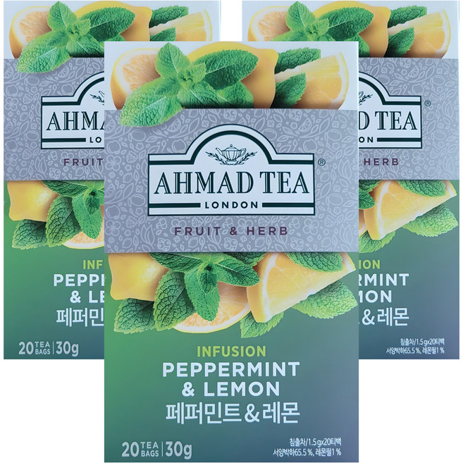 AHMAD TEA 胡椒薄荷&檸檬茶包, 1.5g, 20包, 3盒