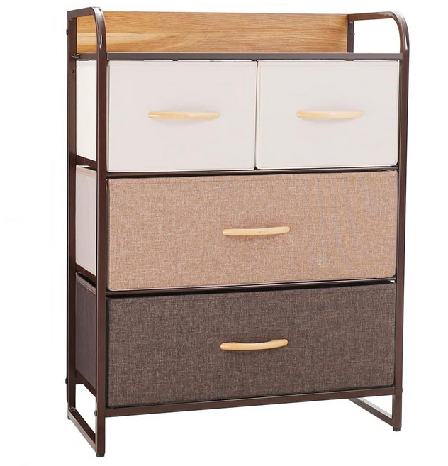 Home&Me 布質抽屜收納櫃 3層4格款, 大地色, 1個