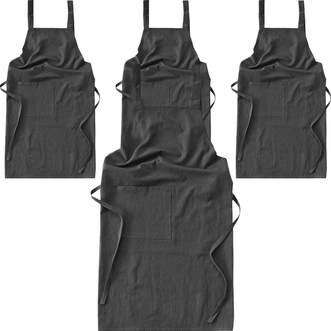 반디비 모던 코튼 린넨 H형 포켓 앞치마 A510, 블랙, 4개