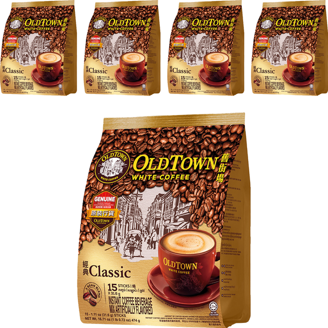 OLDTOWN WHITE COFFEE 舊街場白咖啡 3合1經典白咖啡, 31.6g, 15條, 5袋