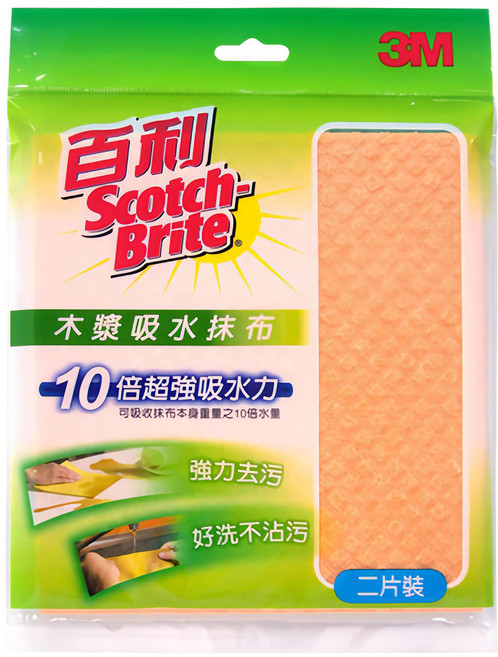 3M Scotch-Brite 百利 木漿棉 木漿吸水抹布 2片 1包 20 x 18cm