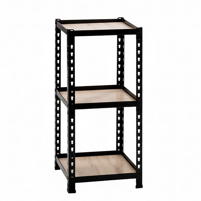 AMOS 亞摩斯 三層免螺絲角鋼木板貨架 WTA011 46 x 46 x 85cm, 黑色, 1個
