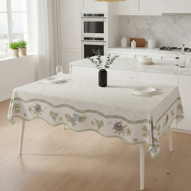 소유공간 플라워 리본 방수 테이블 식탁보, TYPE3, 1개, 80 x 140 cm