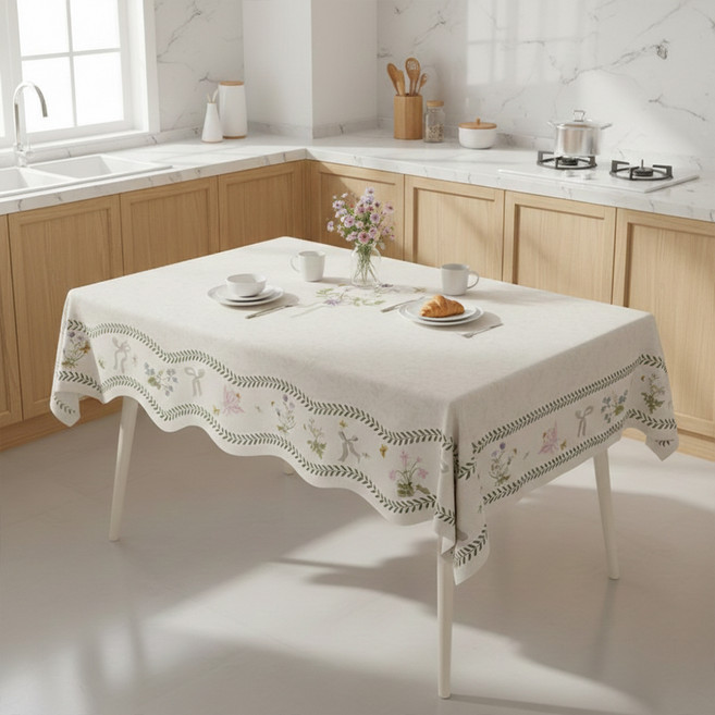 소유공간 플라워 리본 방수 테이블 식탁보, TYPE2, 1개, 80 x 120 cm