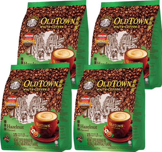 OLDTOWN WHITE COFFEE 舊街場白咖啡 3合1榛果味白咖啡, 31.6g, 15包, 4袋