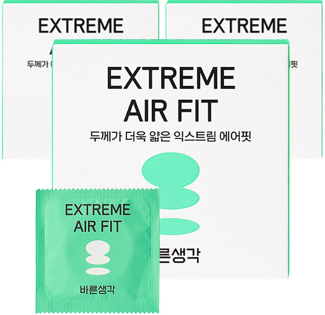 바른생각 익스트림 에어핏 일반형 콘돔, 3개입, 3개