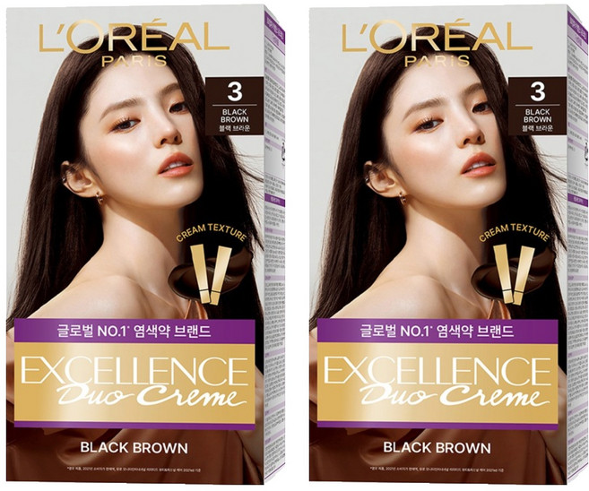 로레알파리 엑셀랑스 듀오크림 염모제, 3호 블랙 브라운, 2개