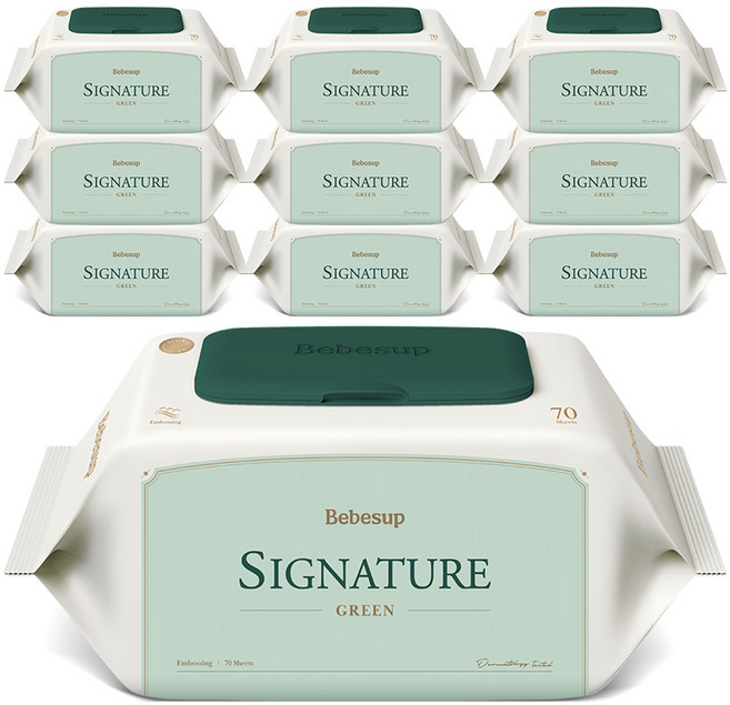 베베숲 시그니처 그린 유아물티슈, 70g, 70매, 10개