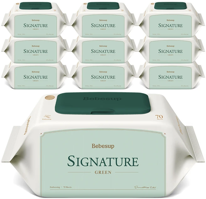 베베숲 시그니처 그린 유아물티슈, 70g, 70매, 10개 - 쿠팡
