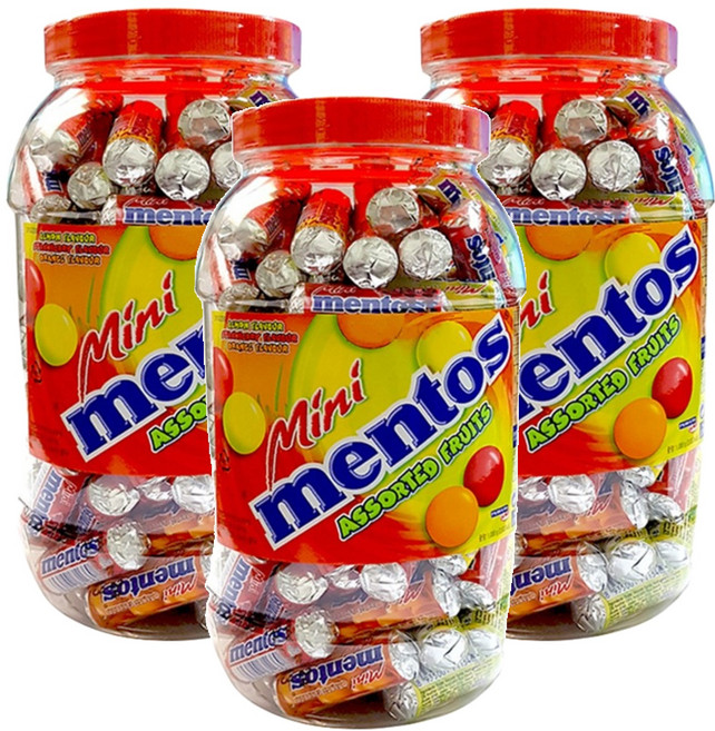 mentos 曼陀珠 迷你曼陀珠 綜合水果口味, 1kg, 3桶