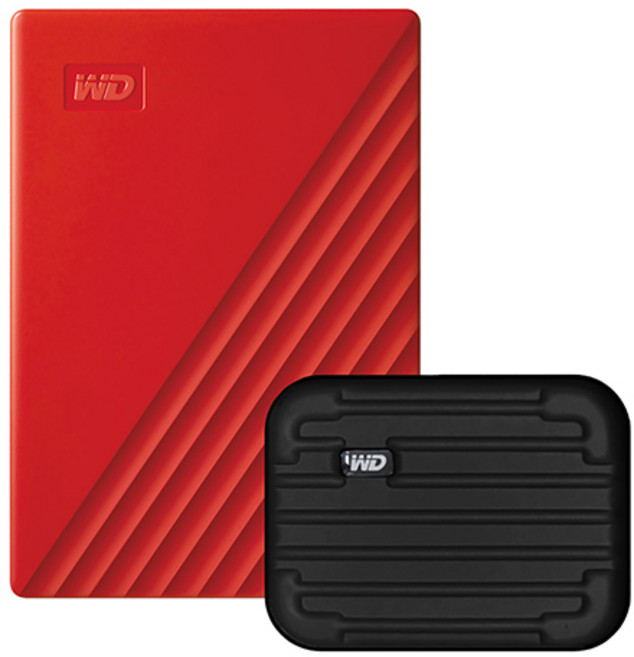 WD My Passport 휴대용 외장하드 + 파우치, 2TB, 레드