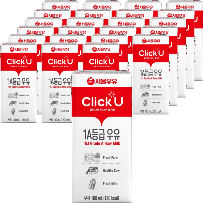 클릭유 1A등급 우유, 180ml, 24개