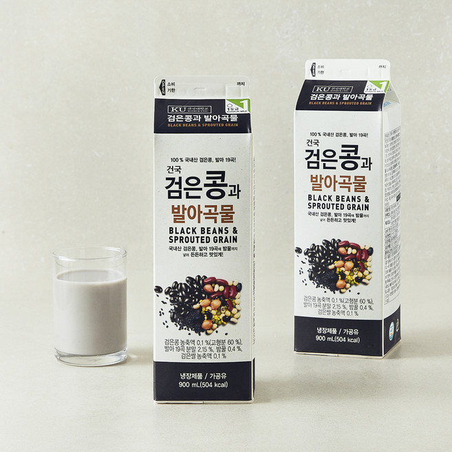 건국유업 검은콩과 발아곡물 우유, 900ml, 2개