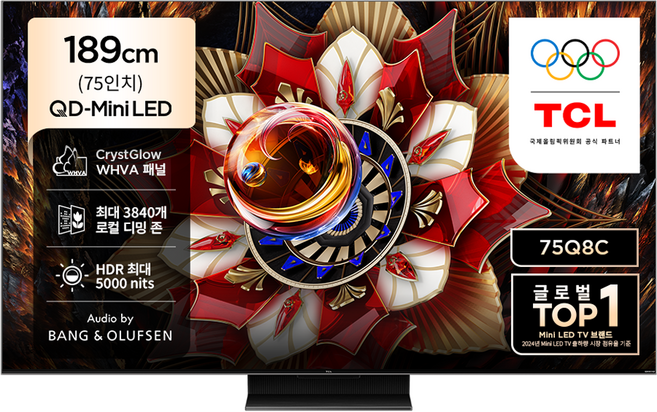 TCL 4K QD Mini LED 스마트 TV, 189cm(75인치), 75Q8C, 스탠드형, 방문설치