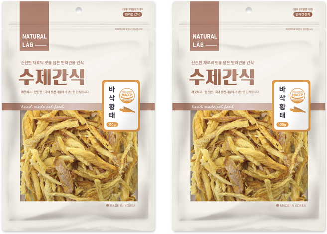 네츄럴랩 바삭 수제 강아지 간식, 황태, 100g, 2개