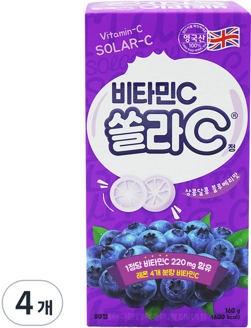 고려은단 쏠라C정 블루베리맛 비타민C 160g, 80정, 4개